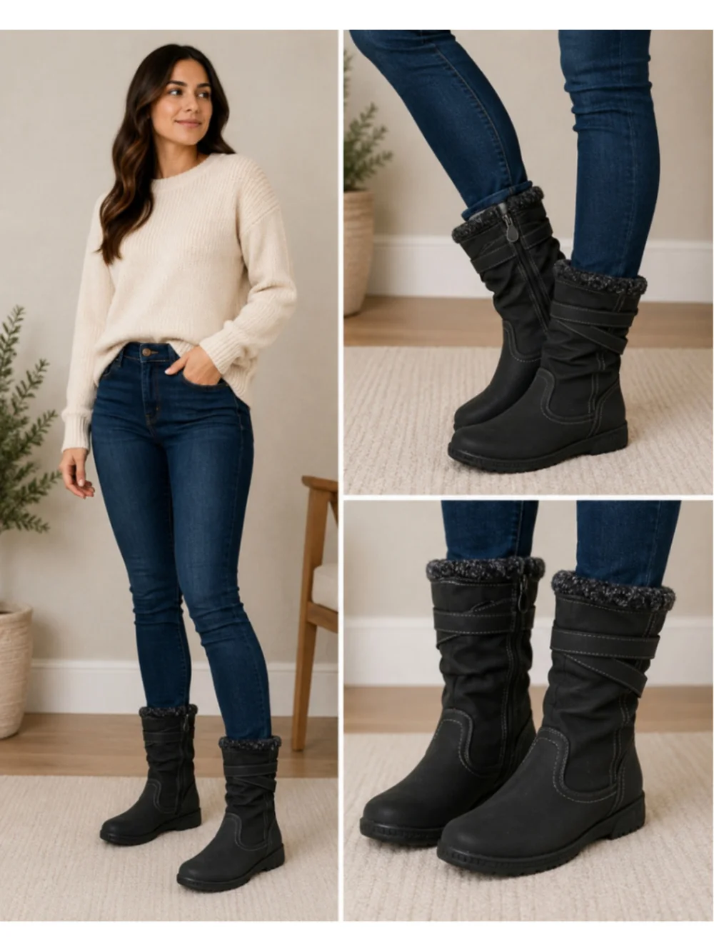 Sporto Black Waterproof Thermolite Winter Boots Lined Slouchy Mid-Calf Size 7.5